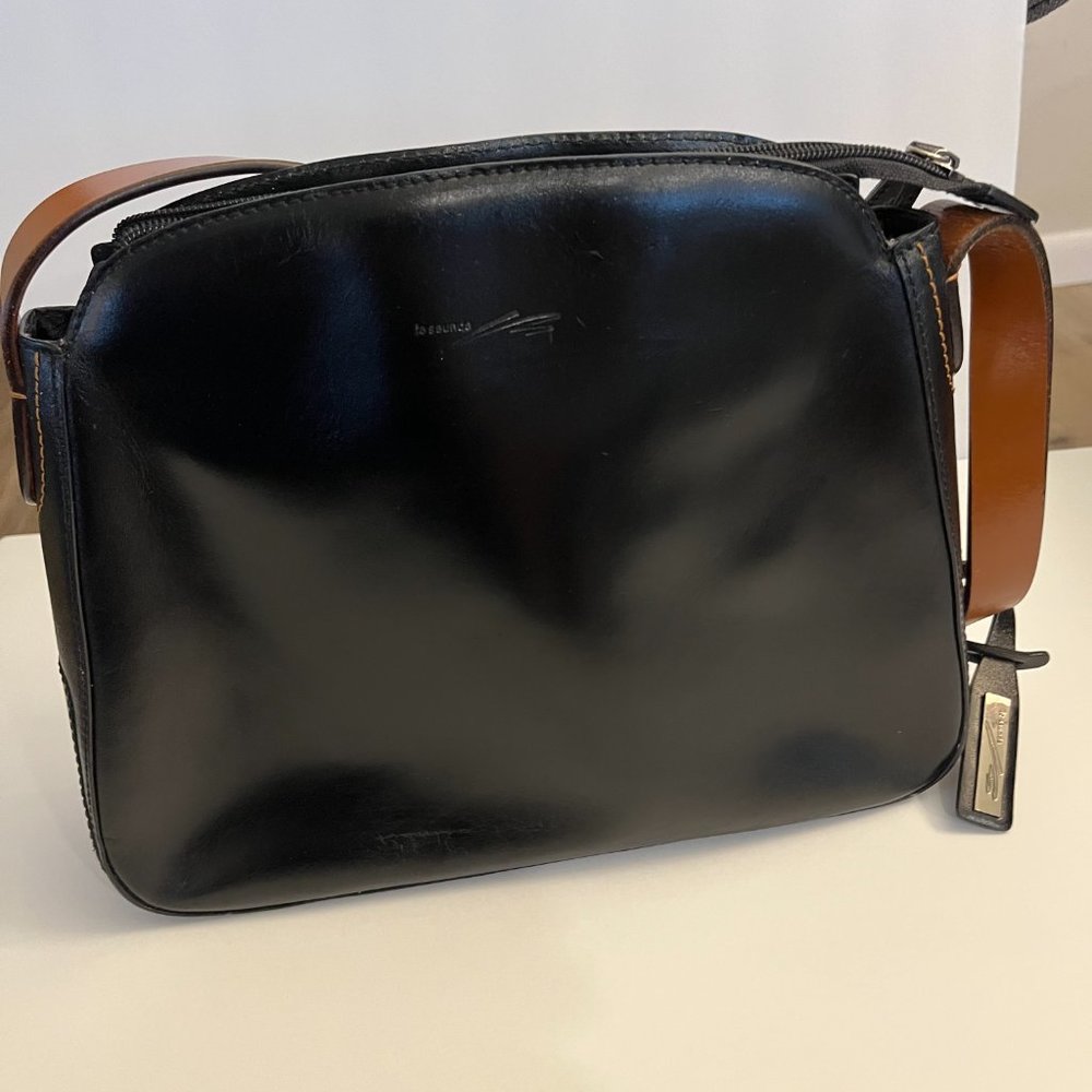 Purse by Le Saunda Black Leather Handbag Brown Strap Luxury Bergdorf Goodman